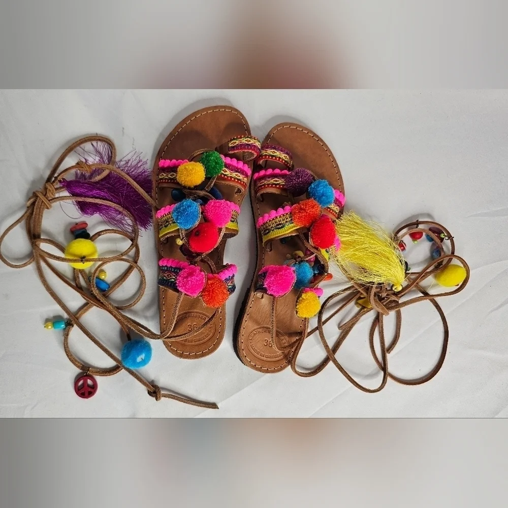 Bohemian gladiator sandals with embellishments, Similar to Penny Lane Style